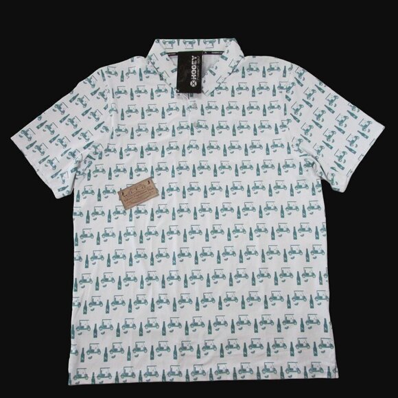 Hooey Men's 2XL Short Sleeve The Weekender Print Performance Polo Shirt White/Tu - Picture 1 of 2